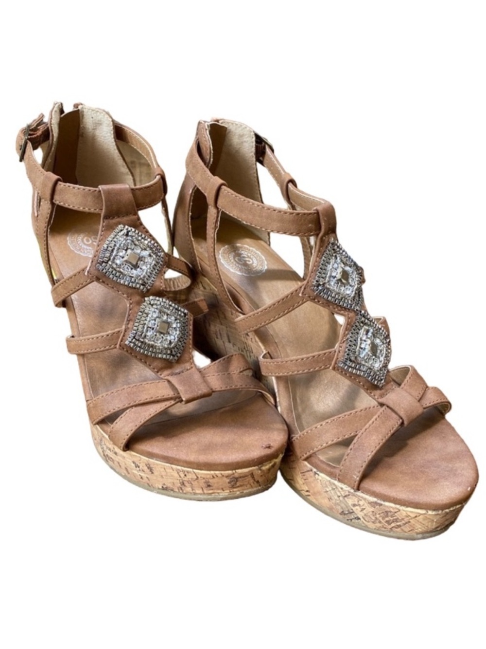 Authentic American Heritage So Cadet Cognac Cork Wedge Heels Ladies 7.5